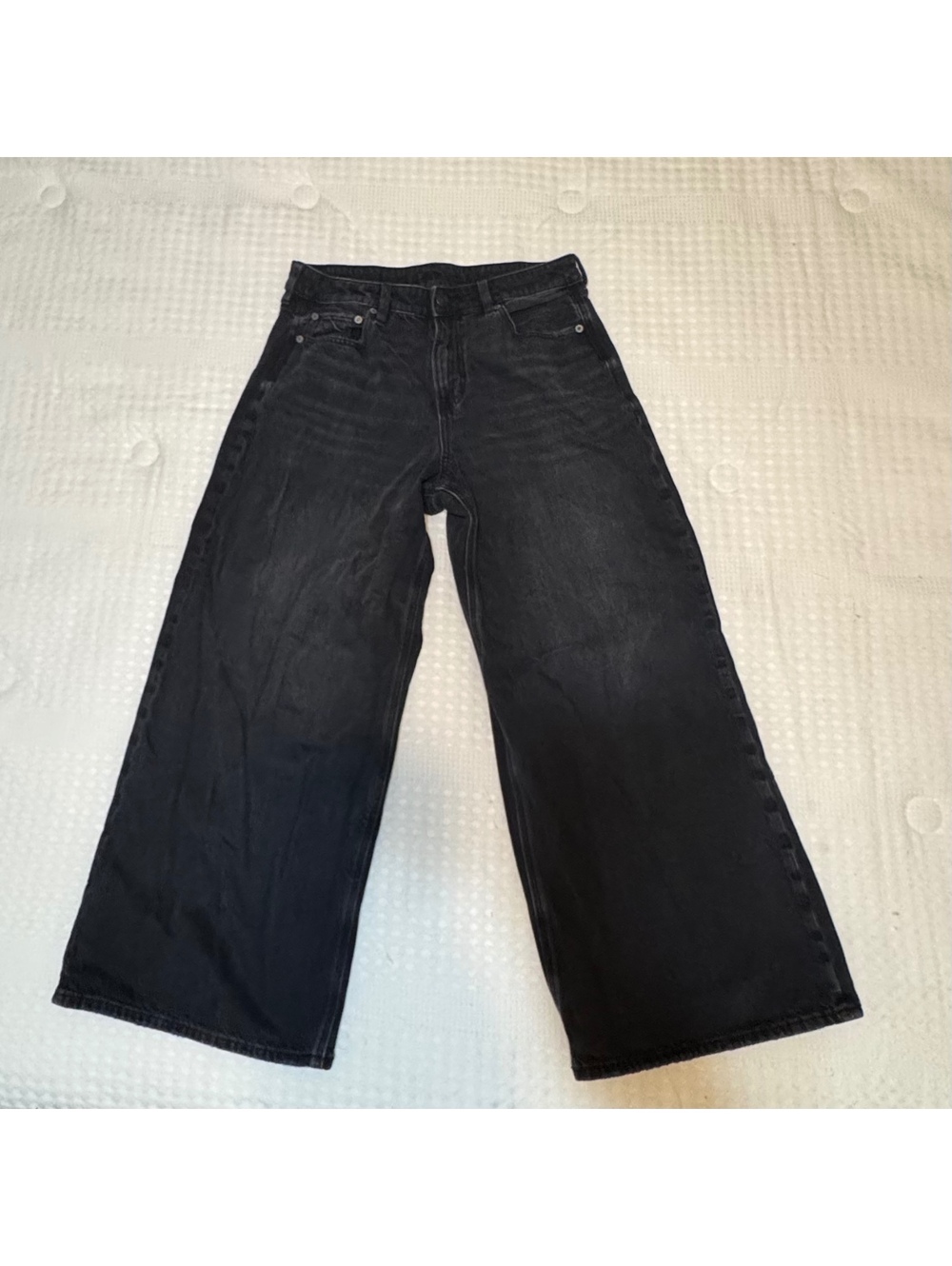 American Eagle Black Wide Leg Jeans Size 8 Short Y2K Baggy Denim